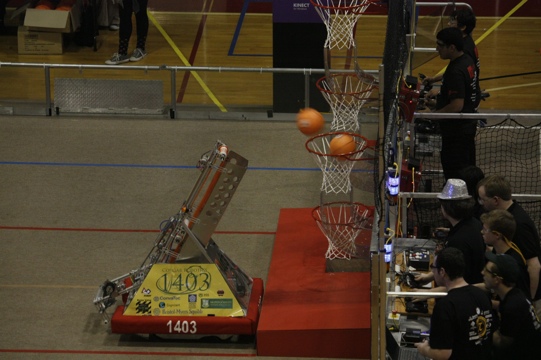 Our robot getting two two-pointers in
